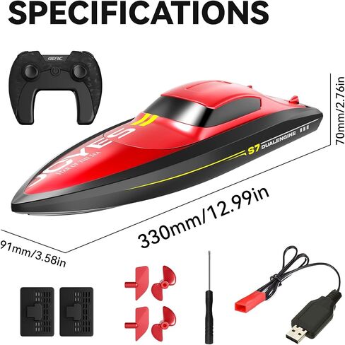 4DRC S7 RC Boat for Adults & Kids, High-Speed at 30KMH with 7 Mode LED Lights, Remote Control Boat for Pools and Lakes, 2 Rechargeable Batteries, Ideal Water Play Toy Gift for Boys & Girls in Saudi Arabia