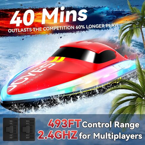 4DRC S7 RC Boat for Adults & Kids, High-Speed at 30KMH with 7 Mode LED Lights, Remote Control Boat for Pools and Lakes, 2 Rechargeable Batteries, Ideal Water Play Toy Gift for Boys & Girls in Saudi Arabia