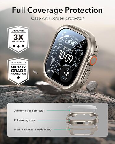 ESR for Apple Watch Ultra 2/1 Case with Screen Protector 49mm (2024/2023/2022), Military Grade Protection, Aluminum Alloy Case with 2 Pack Armorite Glass Protector Set, Stay Original, Black in Saudi Arabia