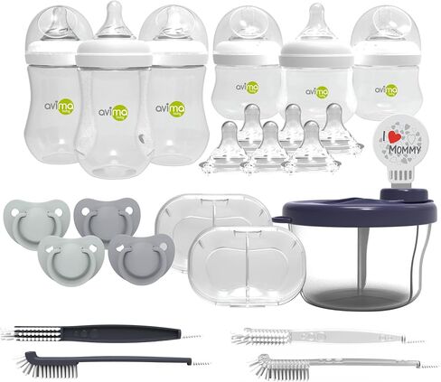 مجموعة زجاجات الرضاعة Avima Baby ذات الرقبة العريضة - مجموعة من 12 قطعة. مجموعة تغذية مضادة للمغص مع زجاجات أطفال سعة 4 أونصة و9 أونصة، وحلمات ولهايات ذات تدفق بطيء ومتوسط، خالية من مادة BPA in Kuwait