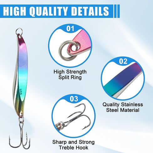 Fishing Lures 5pcs Fishing Spoons Lures Casting Spoons for Freshwater Saltwater Trout Lures for Bass, Musky, Walleye, Salmon, Pike, Crappie with Treble Hooks Tackle Box in Saudi Arabia