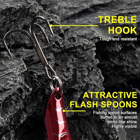 Fishing Lures 5pcs Fishing Spoons Lures Casting Spoons for Freshwater Saltwater Trout Lures for Bass, Musky, Walleye, Salmon, Pike, Crappie with Treble Hooks Tackle Box in Saudi Arabia