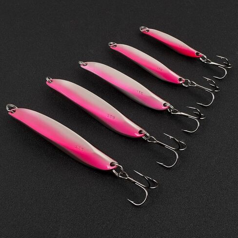 Fishing Lures 5pcs Fishing Spoons Lures Casting Spoons for Freshwater Saltwater Trout Lures for Bass, Musky, Walleye, Salmon, Pike, Crappie with Treble Hooks Tackle Box in Saudi Arabia
