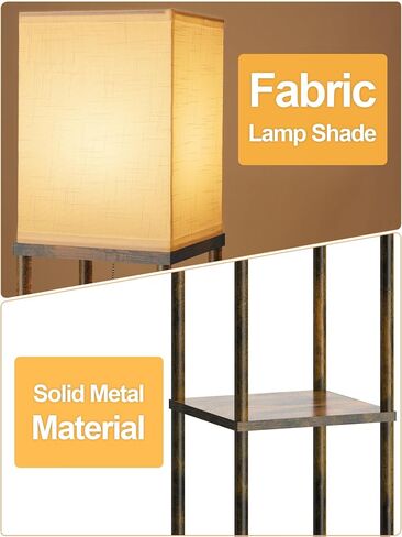 Floor Lamp with Shelves for Living Room 2 Pack, Shelf Floor Lamp with 3 CCT LED Bulb, Corner Display Standing Column Lamp Etagere Organizer Tower Nightstand with White Linen Shade for Bedroom, Office in Saudi Arabia