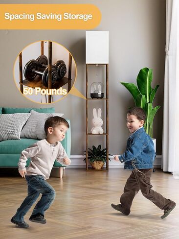 Floor Lamp with Shelves for Living Room 2 Pack, Shelf Floor Lamp with 3 CCT LED Bulb, Corner Display Standing Column Lamp Etagere Organizer Tower Nightstand with White Linen Shade for Bedroom, Office in Saudi Arabia