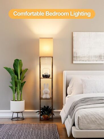 Floor Lamp with Shelves for Living Room 2 Pack, Shelf Floor Lamp with 3 CCT LED Bulb, Corner Display Standing Column Lamp Etagere Organizer Tower Nightstand with White Linen Shade for Bedroom, Office in Saudi Arabia