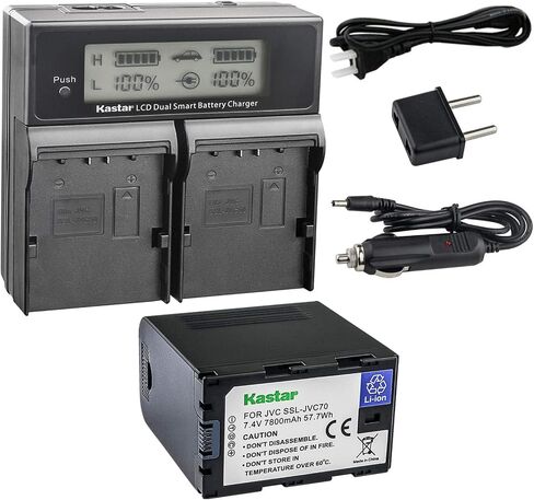 Kastar LCD شاحن سريع مزدوج وبطارية 1x لـ JVC SSL-JVC70 SSL-JVC75 BN-S8I50 GY-HMQ10 GY-LS300 GY-HM200 GY-HM200HW GY-HM200U GY-HM600 GY-HM600E GY-HM620U GY-HM650 GY-HM650SC GY-HM650U GY-HM660SC in Saudi Arabia