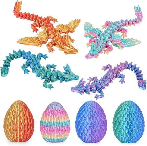 4PCS 3D Printed Dragon Eggs with Articulated Dragons,Mystery Toys Gifts for Kids Adults Easter Basket Stuffers Christmas Stocking Fillers Home Office Decor (Multicolor SetA-4pcs) in Kuwait