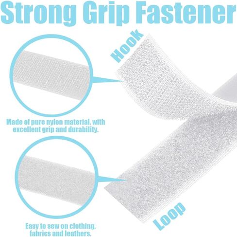 2 Inch x 16.5 Feet Sew on Hook and Loop Strips, Interlocking Tape for Fabric, Sew on Fastener Strips for Sewing Crafts, Clothing, DIY Projects, Non Adhesive Hook and Loop Tape, White in Kuwait