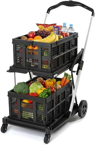 Collapsible Shopping Cart on Wheels, Folding Shopping Cart with 360° Swivel Wheels, Multi Use Utility Cart Adjustable Portable Trolley, Used for Picnic, Supermarket, Gray in Saudi Arabia
