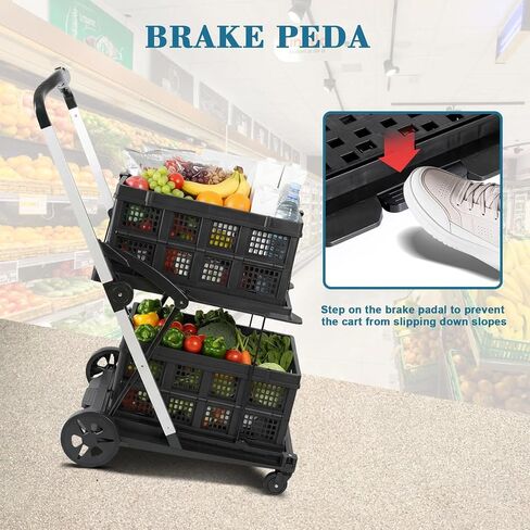 Collapsible Shopping Cart on Wheels, Folding Shopping Cart with 360° Swivel Wheels, Multi Use Utility Cart Adjustable Portable Trolley, Used for Picnic, Supermarket, Gray in Saudi Arabia