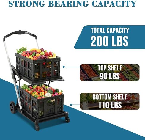 Collapsible Shopping Cart on Wheels, Folding Shopping Cart with 360° Swivel Wheels, Multi Use Utility Cart Adjustable Portable Trolley, Used for Picnic, Supermarket, Gray in Saudi Arabia