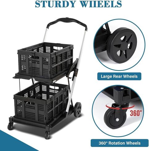 Collapsible Shopping Cart on Wheels, Folding Shopping Cart with 360° Swivel Wheels, Multi Use Utility Cart Adjustable Portable Trolley, Used for Picnic, Supermarket, Gray in Saudi Arabia