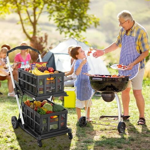 Collapsible Shopping Cart on Wheels, Folding Shopping Cart with 360° Swivel Wheels, Multi Use Utility Cart Adjustable Portable Trolley, Used for Picnic, Supermarket, Gray in Saudi Arabia