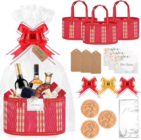 SelfTek 3 Pack Baskets for Gifts Empty, Woven Bamboo G-ift Basket Kit with Wrap Bags, Gi-ft Card, Raffia and Pull Bows, GIF-t Baskets for Baby Shower, Birthday, Wedding, 30 x 20 x 15 cm in Saudi Arabia