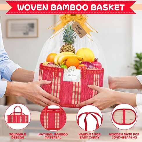 SelfTek 3 Pack Baskets for Gifts Empty, Woven Bamboo G-ift Basket Kit with Wrap Bags, Gi-ft Card, Raffia and Pull Bows, GIF-t Baskets for Baby Shower, Birthday, Wedding, 30 x 20 x 15 cm in Saudi Arabia