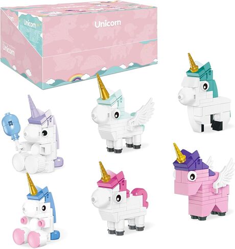 مجموعة ألعاب البناء يونيكورن ، 6 ألعاب يونيكورن لطيفة متوافقة مع مجموعات LEGO ، تفضل حفلات Unicorn للأطفال Goodie Bags Gift for Girls Boys 6 7 8 9 10 in Kuwait