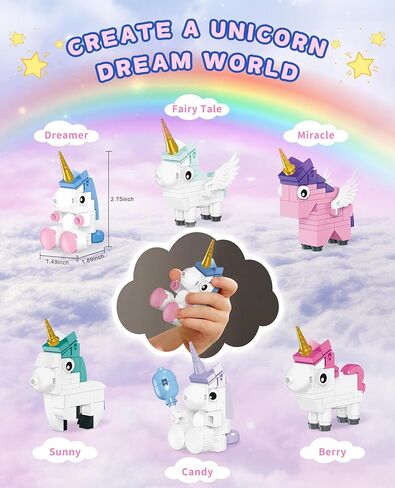 مجموعة ألعاب البناء يونيكورن ، 6 ألعاب يونيكورن لطيفة متوافقة مع مجموعات LEGO ، تفضل حفلات Unicorn للأطفال Goodie Bags Gift for Girls Boys 6 7 8 9 10 in Kuwait