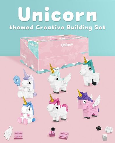 مجموعة ألعاب البناء يونيكورن ، 6 ألعاب يونيكورن لطيفة متوافقة مع مجموعات LEGO ، تفضل حفلات Unicorn للأطفال Goodie Bags Gift for Girls Boys 6 7 8 9 10 in Kuwait