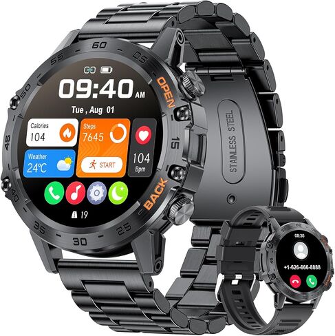 Military Smart Watch for Men(Answer/Dial Calls),5ATM Waterproof Fitness Watch,100 Sports Modes, with Blood Pressure/Heart Rate/SpO2 for Android/iOS,1.39''HD DIY Screen Smart Watch in Saudi Arabia