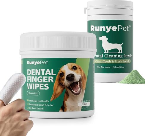 Pet Dental Finger Wipes for Dog & Cats, Remove Bad Breath by Removing Plaque and Tartar Buildup No-Rinse Dog Finger Toothbrush, Disposable Gentle Cleaning & Gum Care Pet Wipes, 50 Counts in Saudi Arabia