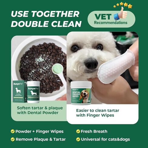 Pet Dental Finger Wipes for Dog & Cats, Remove Bad Breath by Removing Plaque and Tartar Buildup No-Rinse Dog Finger Toothbrush, Disposable Gentle Cleaning & Gum Care Pet Wipes, 50 Counts in Saudi Arabia