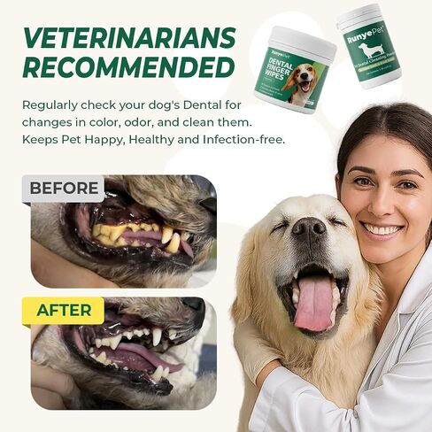 Pet Dental Finger Wipes for Dog & Cats, Remove Bad Breath by Removing Plaque and Tartar Buildup No-Rinse Dog Finger Toothbrush, Disposable Gentle Cleaning & Gum Care Pet Wipes, 50 Counts in Saudi Arabia