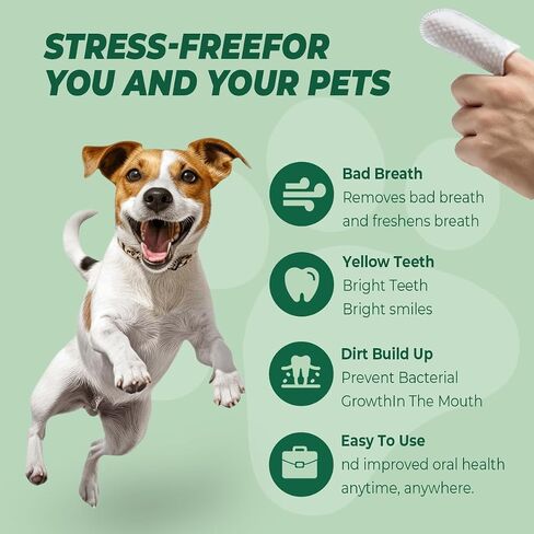 Pet Dental Finger Wipes for Dog & Cats, Remove Bad Breath by Removing Plaque and Tartar Buildup No-Rinse Dog Finger Toothbrush, Disposable Gentle Cleaning & Gum Care Pet Wipes, 50 Counts in Saudi Arabia