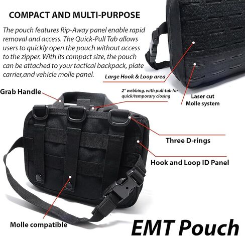 Tactical Molle First Aid Pouch for Duty Belt, Vest IFAK Rip-away EMT First Aid Pouches Tactical Molle Medical Kit Pouch for Travel, Hiking, Hunting Black in Kuwait