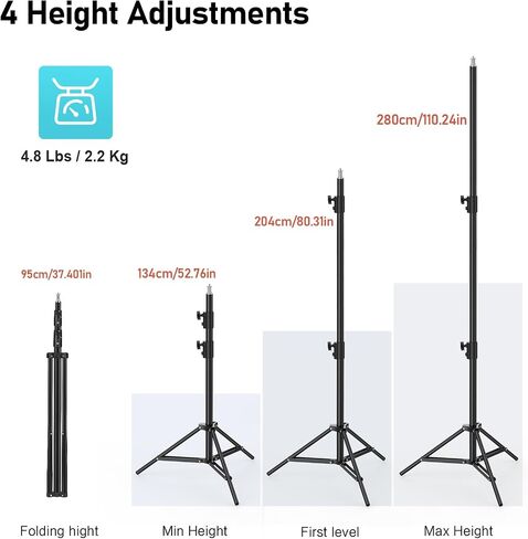 Photography Light Stand, 110"/9.2ft/280cm Portable Reverse Folding Tripod with Travel Bag Aluminum Heavy Duty for Camera,Video,Softboxes,Umbrell,Wedding Outdoor Video Shooting （2 Pack） in Saudi Arabia