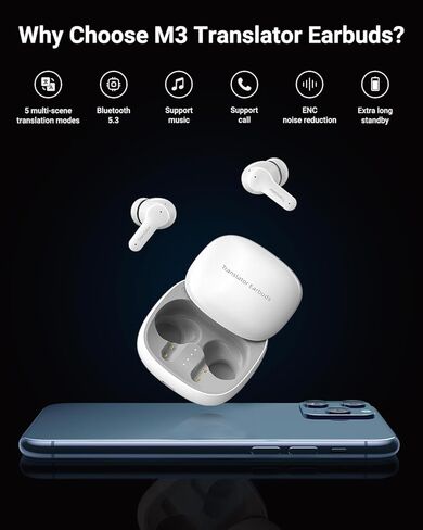 Translation Earbuds Real Time for 144 Languages, AI Translator Earbuds for iPhone and Android, 3-in-1 Translation Headphones Translating Earbuds for Travel Business Learning in Kuwait