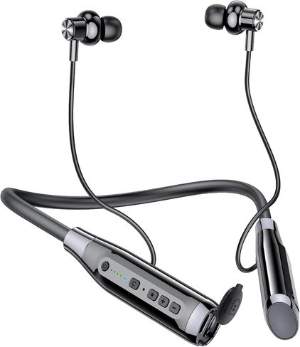 سماعات رأس Kinobo Neckband Bluetooth، 6.0 Bluetooth وقت تشغيل 120 ساعة، IPX7 سماعات أذن رياضية مقاومة للماء مع خاصية إلغاء الضوضاء مع ميكروفون مع فتحة بطاقة TF، ستيريو HiFi (أسود) in Kuwait