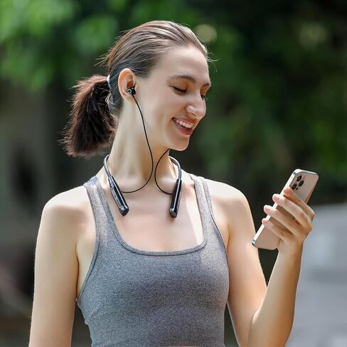 سماعات رأس Kinobo Neckband Bluetooth، 6.0 Bluetooth وقت تشغيل 120 ساعة، IPX7 سماعات أذن رياضية مقاومة للماء مع خاصية إلغاء الضوضاء مع ميكروفون مع فتحة بطاقة TF، ستيريو HiFi (أسود) in Kuwait