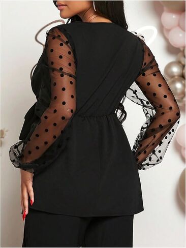 MakeMeChic Women's Maternity Polka Dots Blouse Mesh V Neck Wrap Tie Side Long Sleeve Shirt Tops in Saudi Arabia