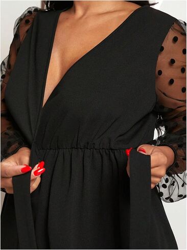 MakeMeChic Women's Maternity Polka Dots Blouse Mesh V Neck Wrap Tie Side Long Sleeve Shirt Tops in Saudi Arabia