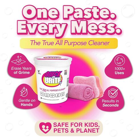 Quick 'n Brite All Purpose Cleaning Paste – Miracle Cleaner for Tough Stains, Biodegradable, Non-Toxic, Pet-Safe, Multi-Surface Stain Remover, Made in USA, 12 Oz in Kuwait