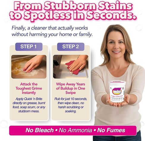 Quick 'n Brite All Purpose Cleaning Paste – Miracle Cleaner for Tough Stains, Biodegradable, Non-Toxic, Pet-Safe, Multi-Surface Stain Remover, Made in USA, 12 Oz in Kuwait