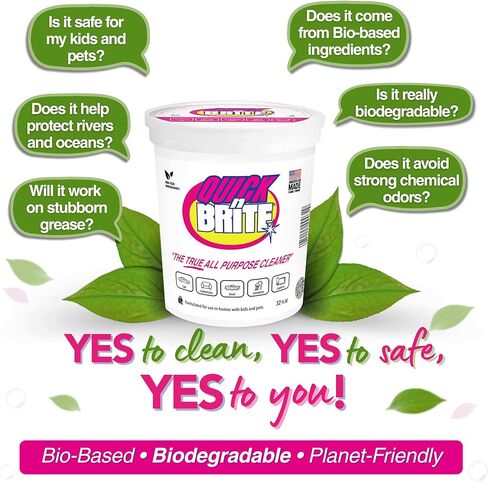 Quick 'n Brite All Purpose Cleaning Paste – Miracle Cleaner for Tough Stains, Biodegradable, Non-Toxic, Pet-Safe, Multi-Surface Stain Remover, Made in USA, 12 Oz in Kuwait