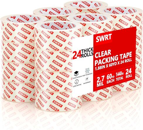 SWRT 2.7Mil Thick Ultra Clear Packing Tape, 12 Rolls Heavy Duty Packaging Tape with 2 Dispensers for Shipping Packaging Moving Mailing, Thicker Sealing Tape-1.88" x 60 Yards Per Roll, 720 Total Yards in Saudi Arabia