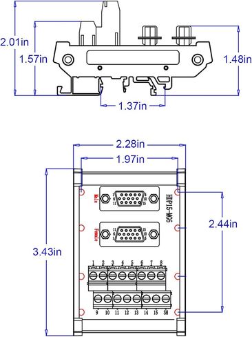DB9 Male&Female DIN Rail Mount Interface Module, D-Sub Serial 9-pin Breakout Board Terminal Board Connector in Saudi Arabia