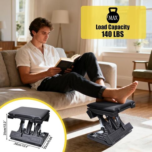 Foot Rest for Under Desk at Work Adjustable Foot Stool with Removable Pad Massage Beads, Height and Angle Adjustment Foldable Footrest for Office, Gaming, Chair (Black Plus) in Saudi Arabia