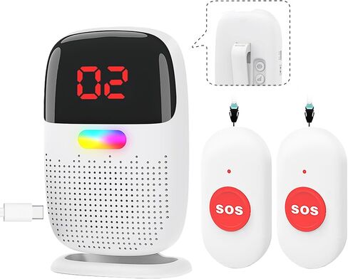 Caregiver Pager System with Digital Display for Elderly Assistance, Fall Prevention, and Nurse Calling，Wearable Wireless Pager for Patient Help at Home (2 Call Buttons + 2 Receivers) in Saudi Arabia