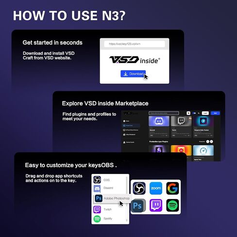 TreasLin VSDinside Stream Controller with 15 Customizable Macro Keypad to Trigger Actions in OBS Twitch YouTube for Content Creators Streaming Deck Compatible with PC & Mac HSV293S Black in Saudi Arabia
