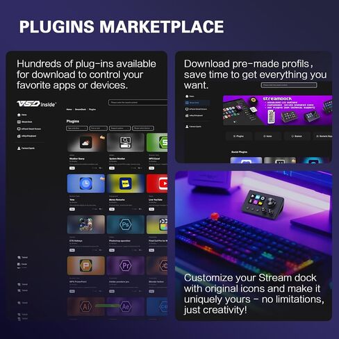 TreasLin VSDinside Stream Controller with 15 Customizable Macro Keypad to Trigger Actions in OBS Twitch YouTube for Content Creators Streaming Deck Compatible with PC & Mac HSV293S Black in Saudi Arabia