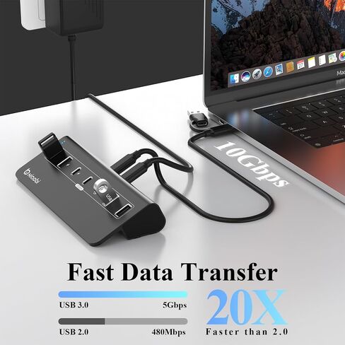 USB C HUB ، محور USB الذي يعمل بالطاقة مع محول طاقة 5V 3A ، 10 جيجابت في الثانية من مواقف USB مع 4 منافذ USB-A و 3 USB-C ، محول متعدد المنافذ من نوع C PORT AIR/PRO ، iPhone 16/15 ، الكمبيوتر المحمول وأكثر من ذلك in Kuwait