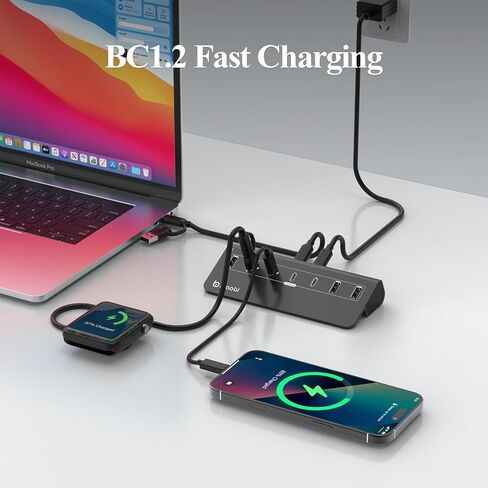 USB C HUB ، محور USB الذي يعمل بالطاقة مع محول طاقة 5V 3A ، 10 جيجابت في الثانية من مواقف USB مع 4 منافذ USB-A و 3 USB-C ، محول متعدد المنافذ من نوع C PORT AIR/PRO ، iPhone 16/15 ، الكمبيوتر المحمول وأكثر من ذلك in Kuwait