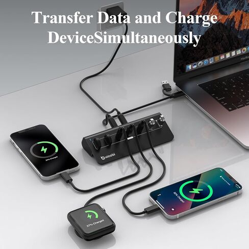 USB C HUB ، محور USB الذي يعمل بالطاقة مع محول طاقة 5V 3A ، 10 جيجابت في الثانية من مواقف USB مع 4 منافذ USB-A و 3 USB-C ، محول متعدد المنافذ من نوع C PORT AIR/PRO ، iPhone 16/15 ، الكمبيوتر المحمول وأكثر من ذلك in Kuwait
