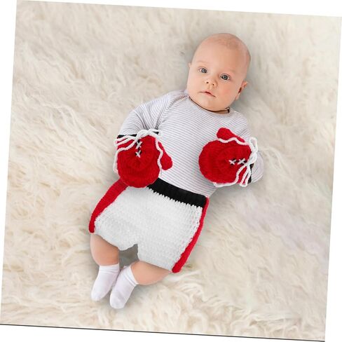 LIFKOME Adorable Baby Boxing Outfit Soft Knitted Photo Shoot Garment Unisex Newborn Photography Costumes 1 Set in Saudi Arabia
