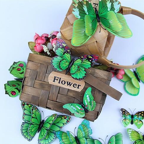 12pieces Lifelike 3D PET Butterfly Decoration Set - Vibrant Colors, Easy Hanging, Great for Weddings, Parties, Valentine's Day, Photo Booths, and Home Decor, Green in Saudi Arabia