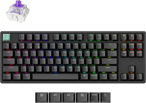 keychron k8 he tkl اللاسلكي بلوتوث 2.4g وضع ثلاثي الأسلوب السلكي لوحة مفاتيح قاعة قابلة للتبديل مع QMK عبر الزناد السريع للألومنيوم+الخشب لنظام التشغيل Windows Linux-Black in Saudi Arabia